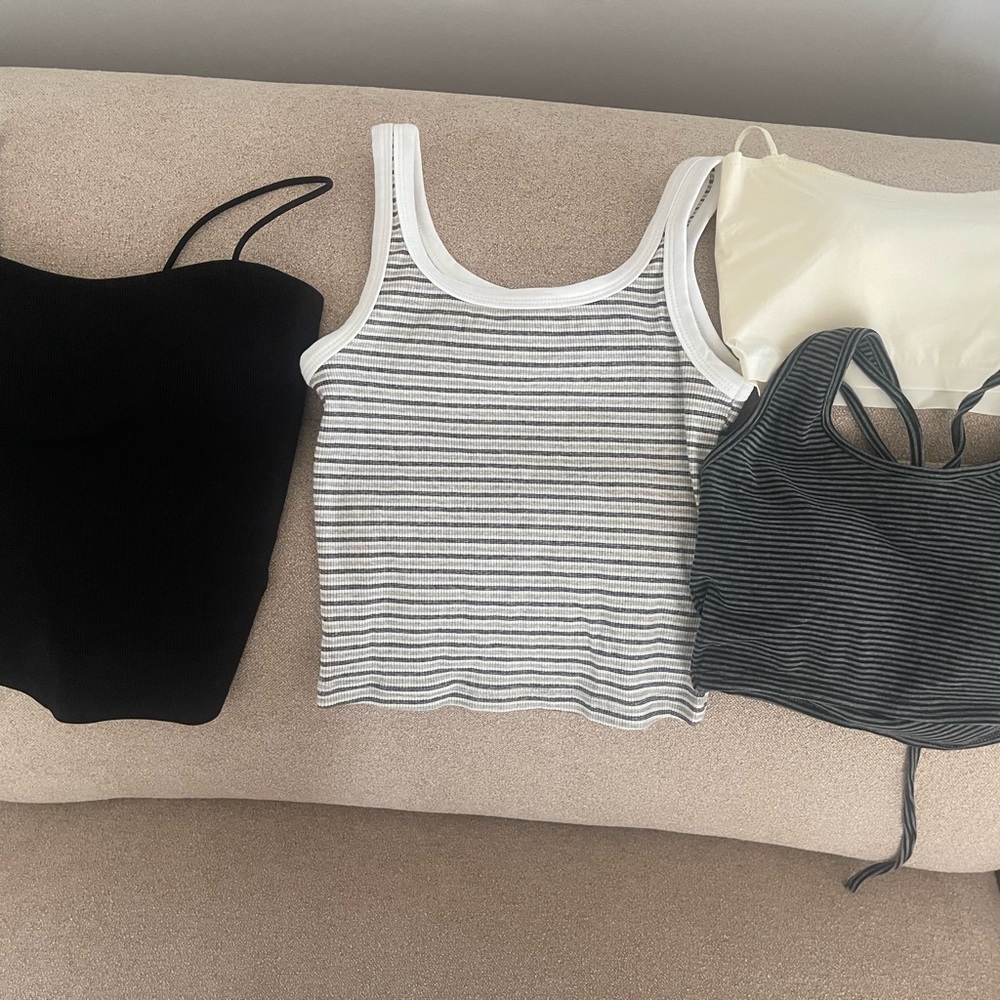 Striped White and Gray Ribbed Tank Top - Women（brand new）